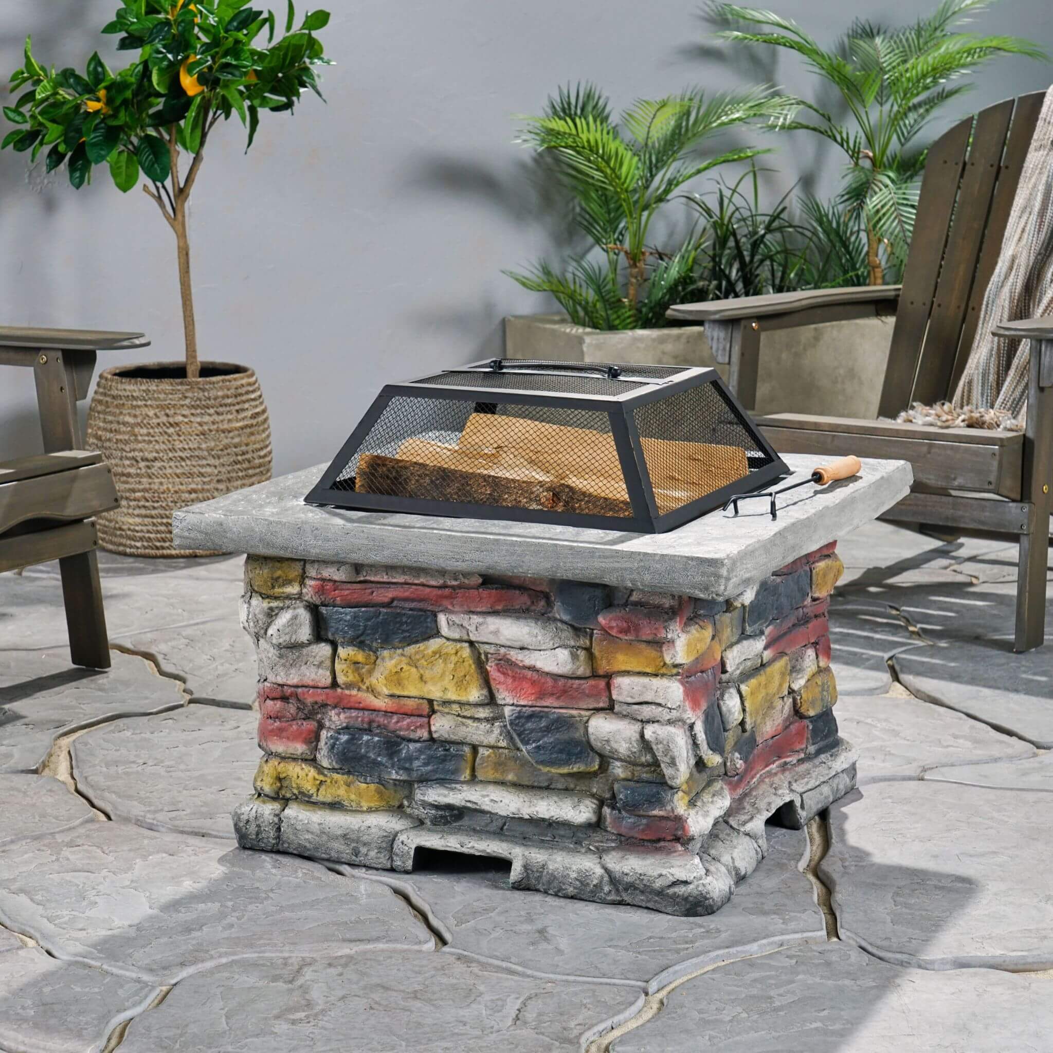 Alora 28-Inch Premium Outdoor Wood Burning Magnesium Oxide Fire Pit With Lid