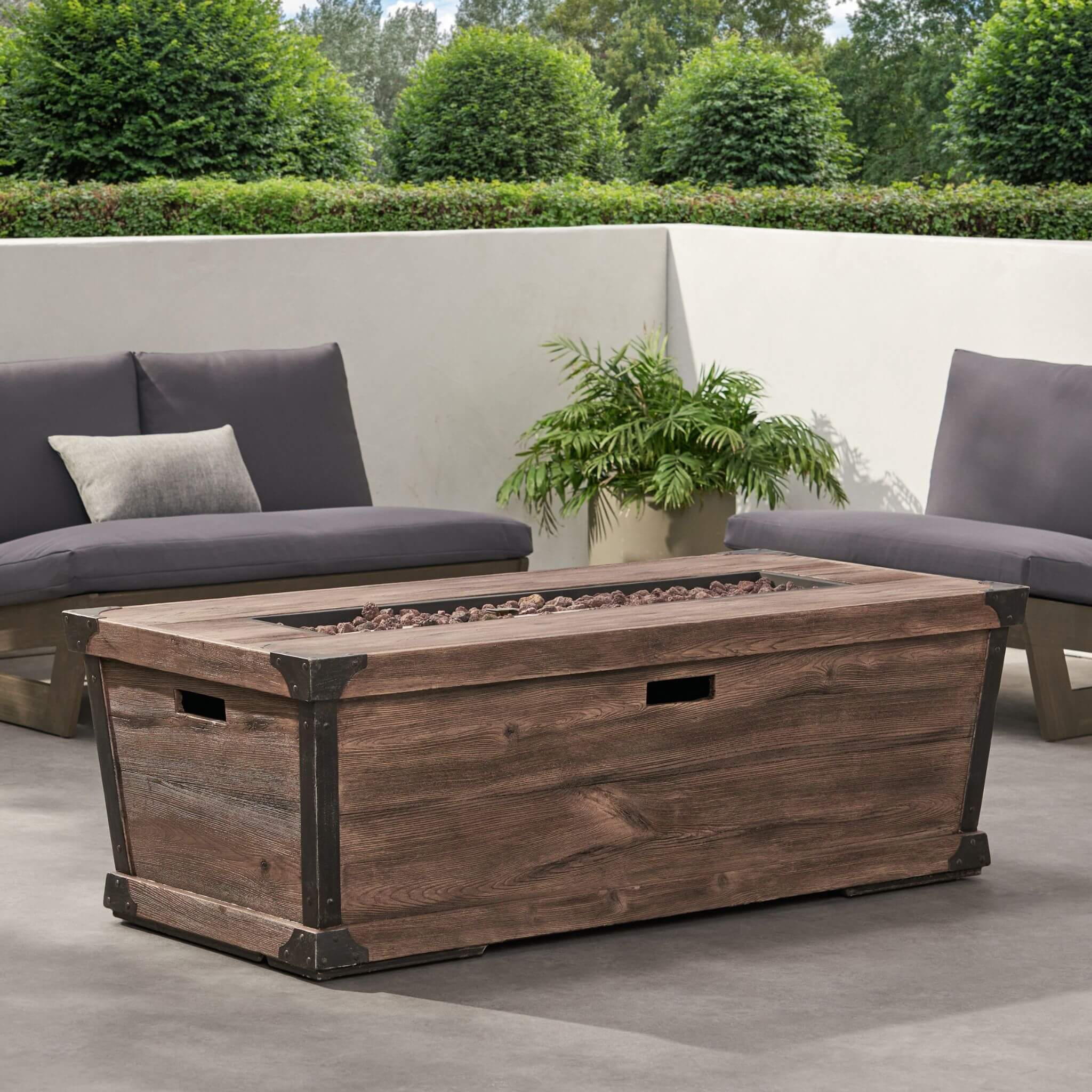 Alora 56-Inch Outdoor 50K BTU Wood Pattern Rectangle Gas Burning Fire Pit