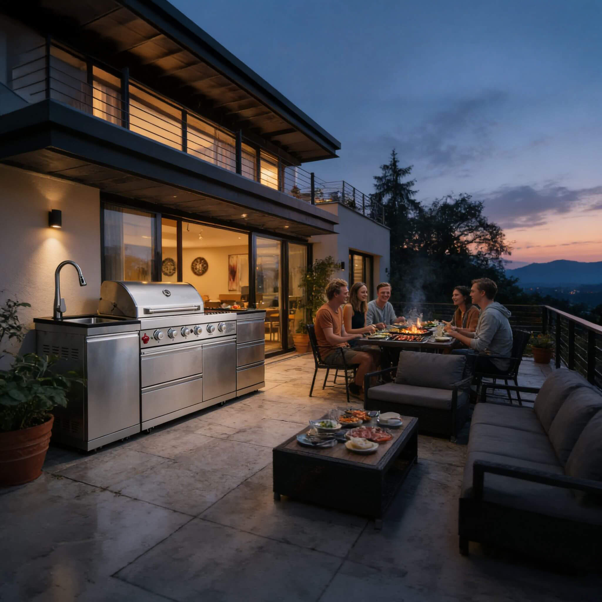 Castelle Flame Deluxe 4-Burner 72000 BTU Stainless Steel Liquid Propane Grill Island