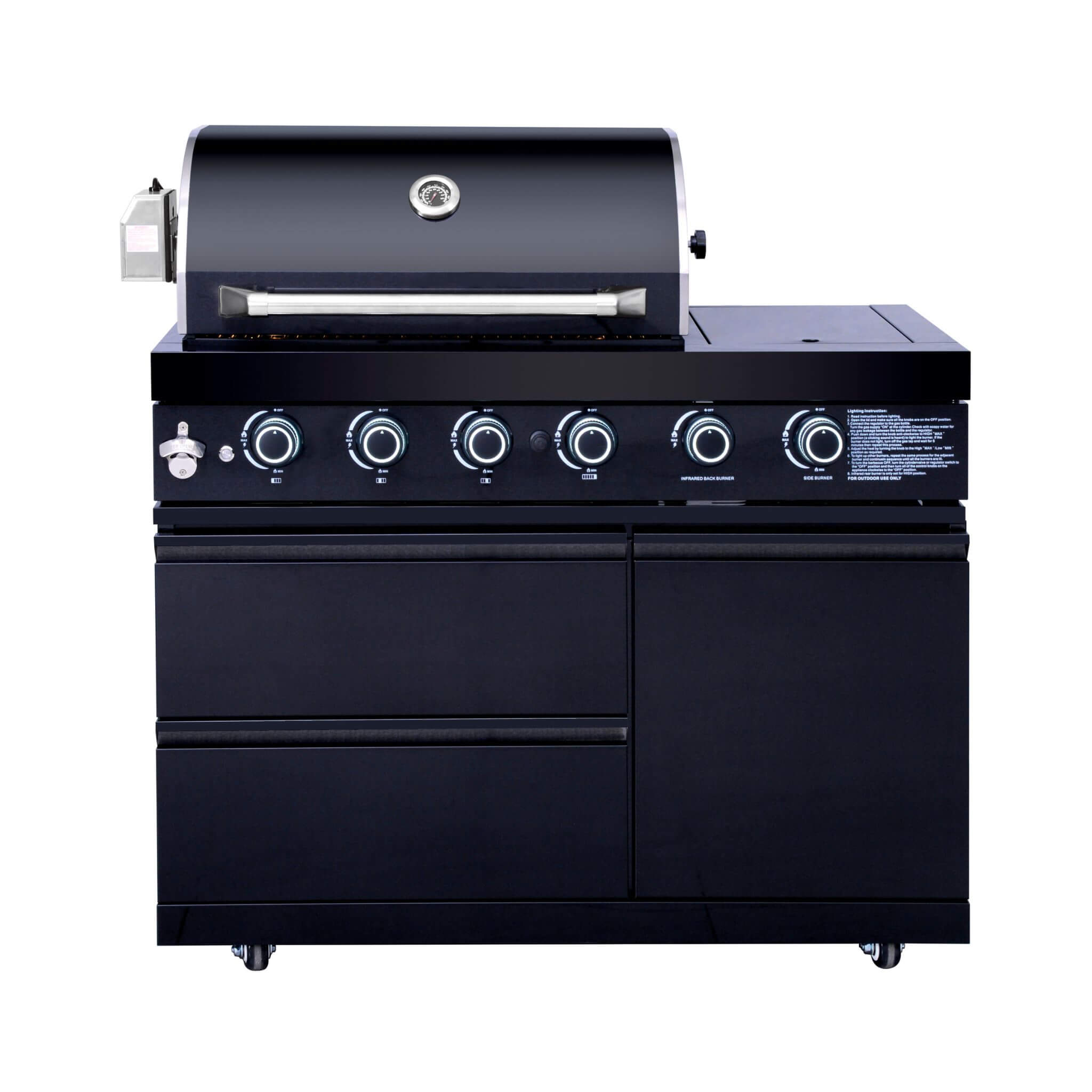 Castelle Flame Monarch 4-Burner 72000 BTU Liquid Propane Grill Island With Fridge And Sink