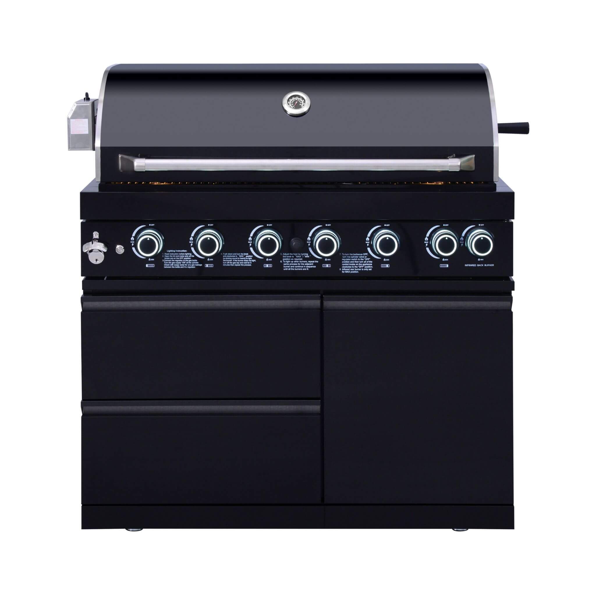 Castelle Flame Summit BBQ Island,6-Burner 85000 BTU Liquid Propane Grill Island With Sink And Fridge