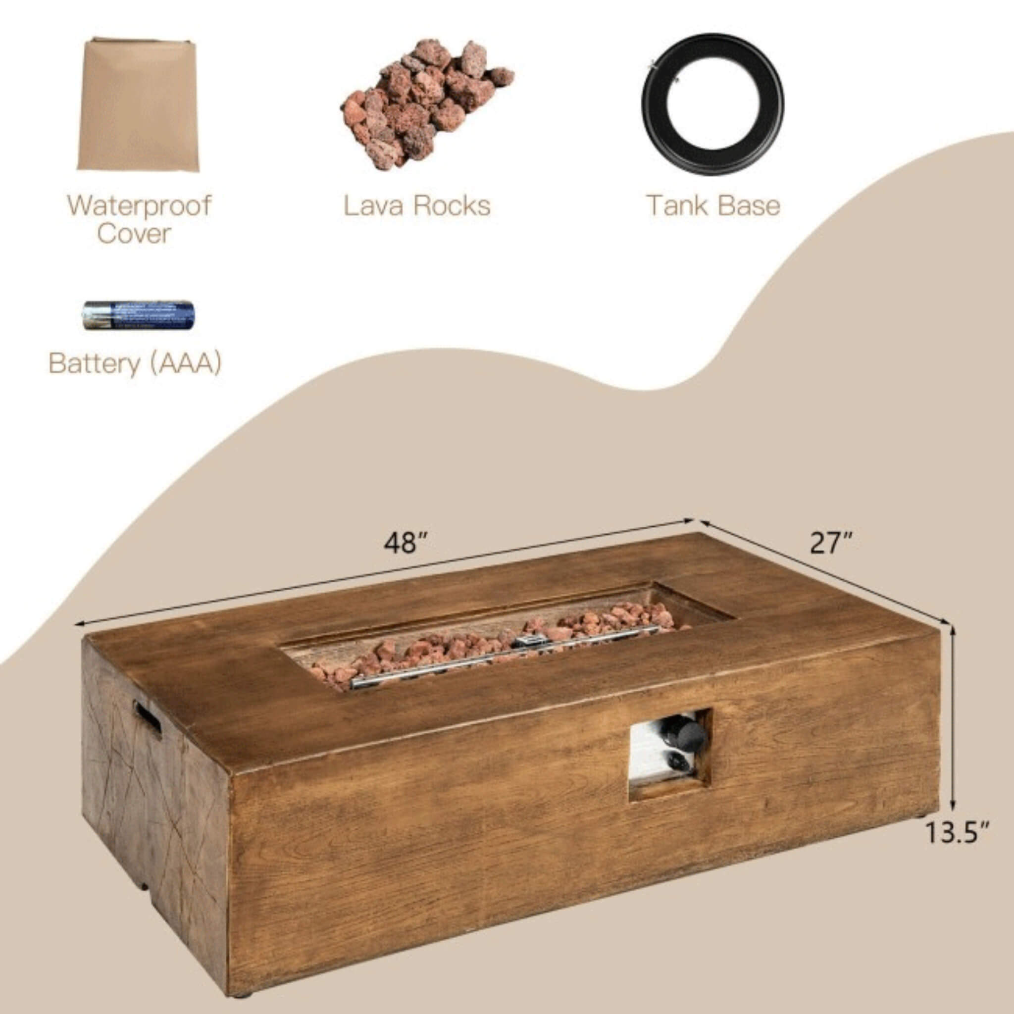 Alora Outdoor Propane Gas Fire Pit Table W/ Lava Rocks & Cover, 50K BTU