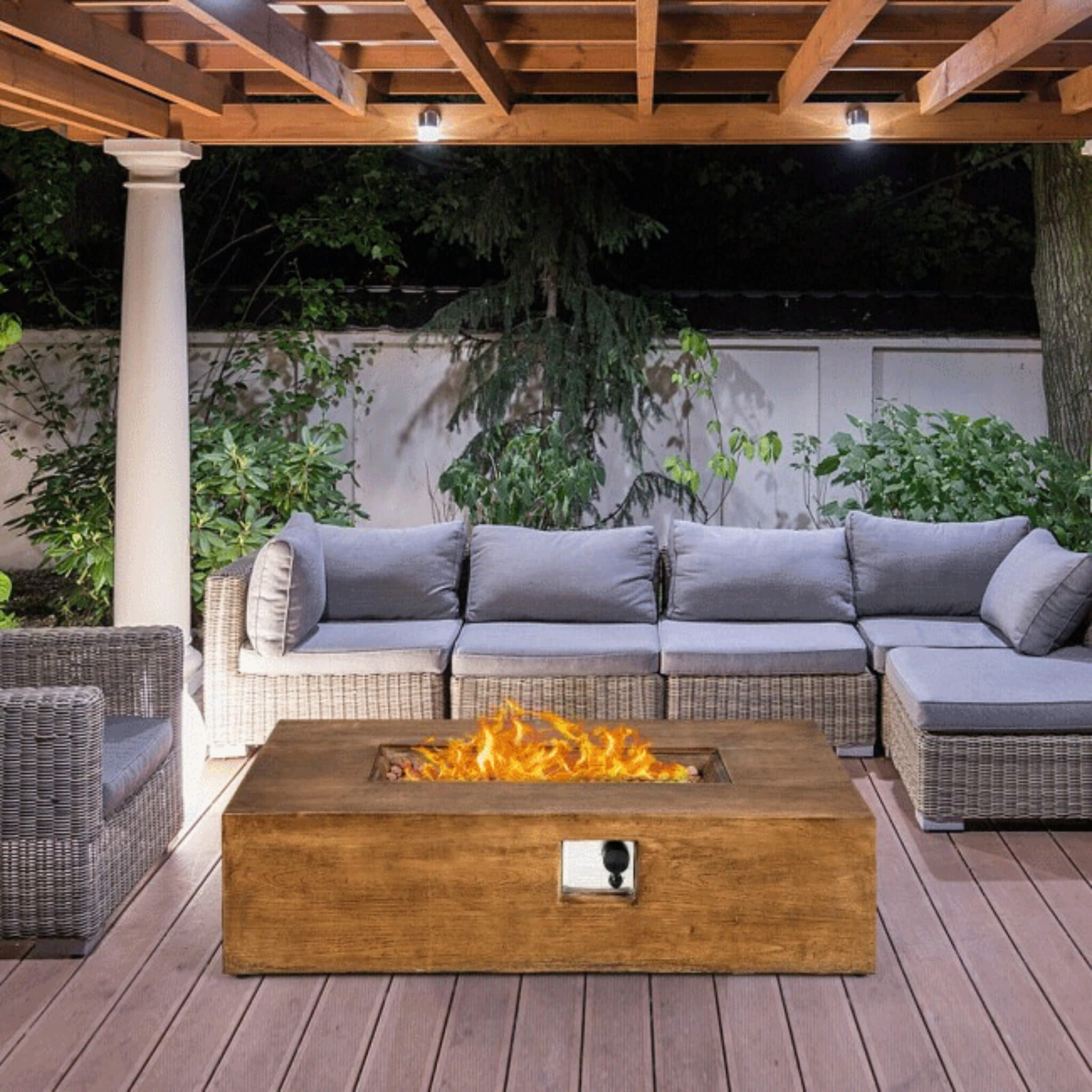Alora Outdoor Propane Gas Fire Pit Table W/ Lava Rocks & Cover, 50K BTU