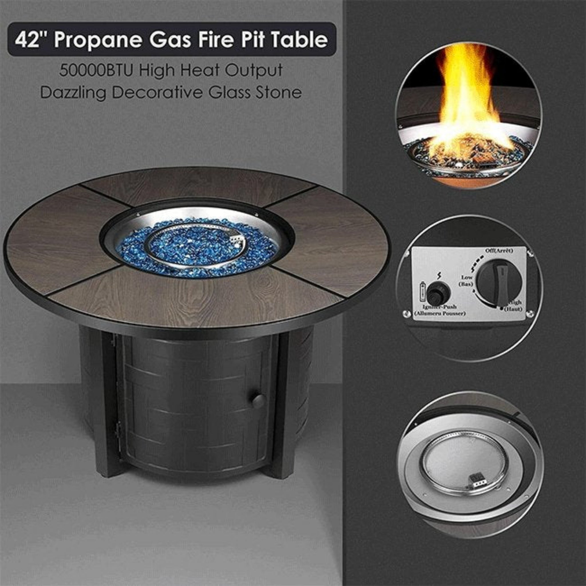 Alora Premium 42-Inch Outdoor 50K BTU Propane Patio Gas Fire Pit Coffee Table W/ Cover