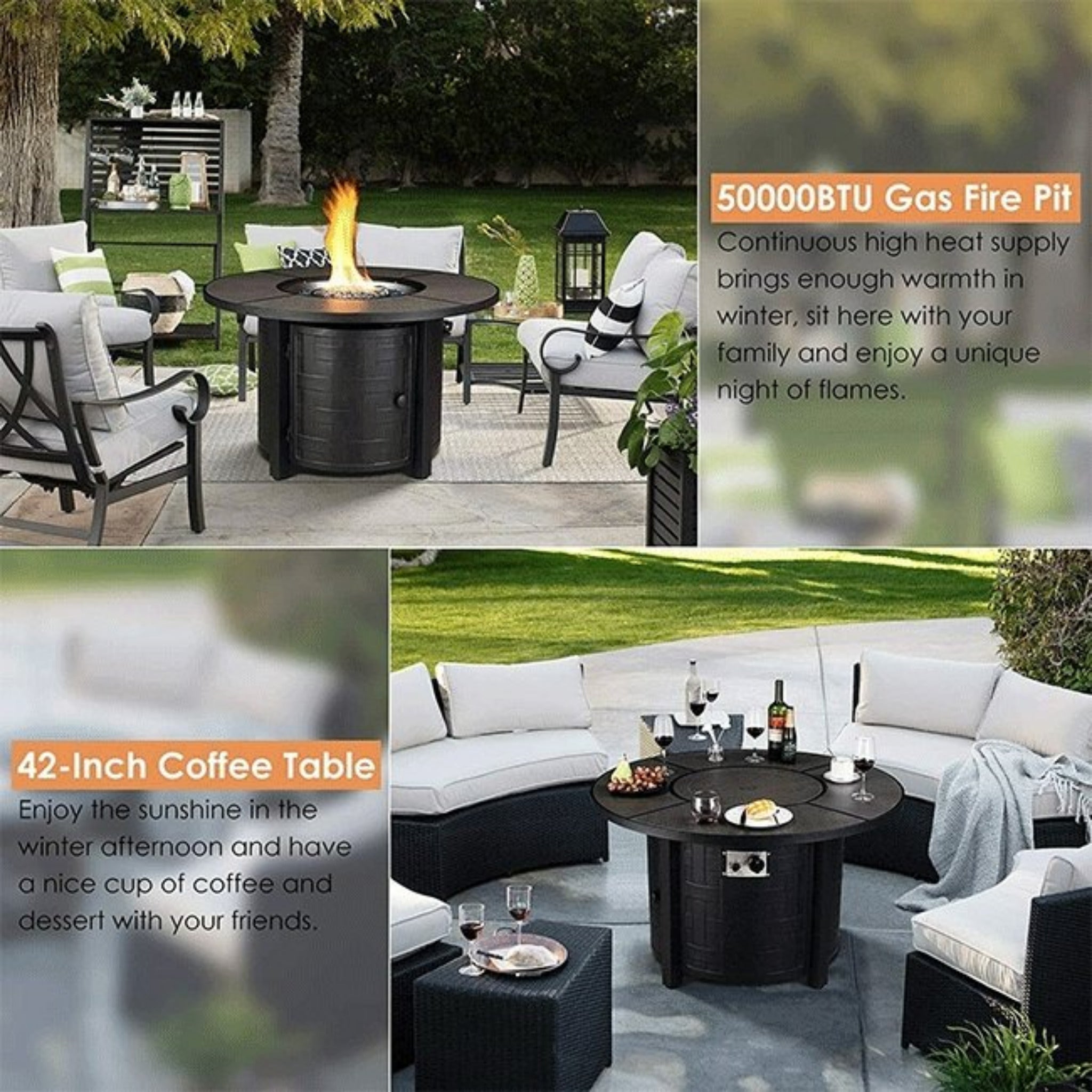 Alora Premium 42-Inch Outdoor 50K BTU Propane Patio Gas Fire Pit Coffee Table W/ Cover