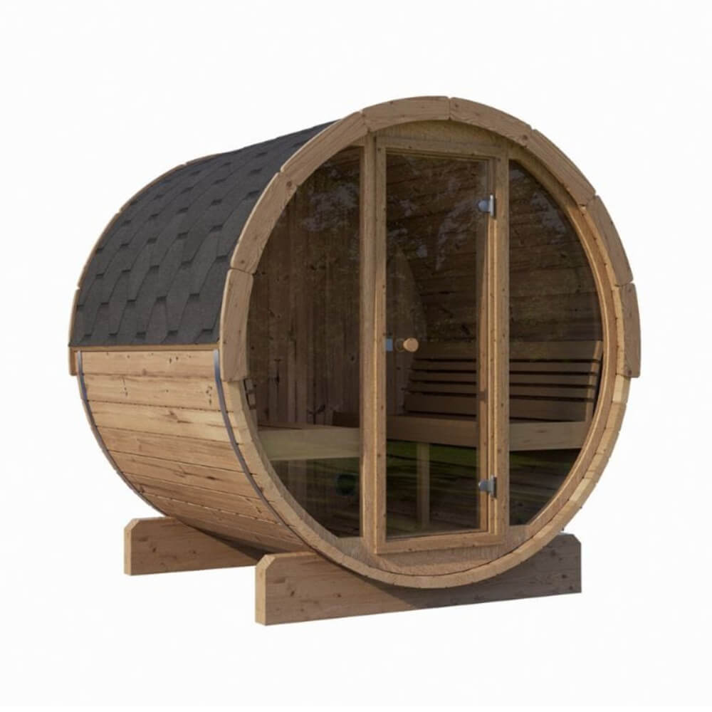 SaunaLife Model E8G Ergo Series 6-Person Outdoor Sauna Barrel With Tempered Glass Front