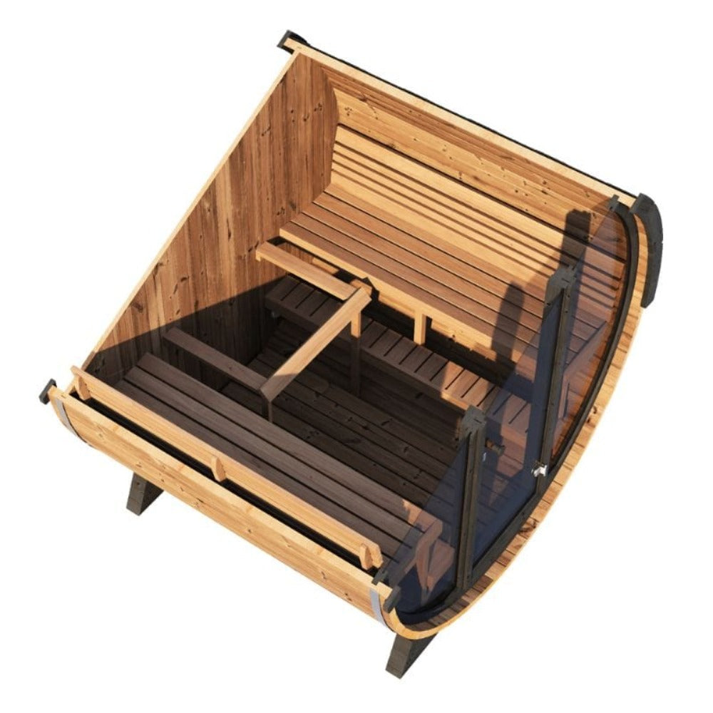 SaunaLife Model EE8G Ergo Series 6-Person Outdoor Sauna Barrel With Tempered Glass Front