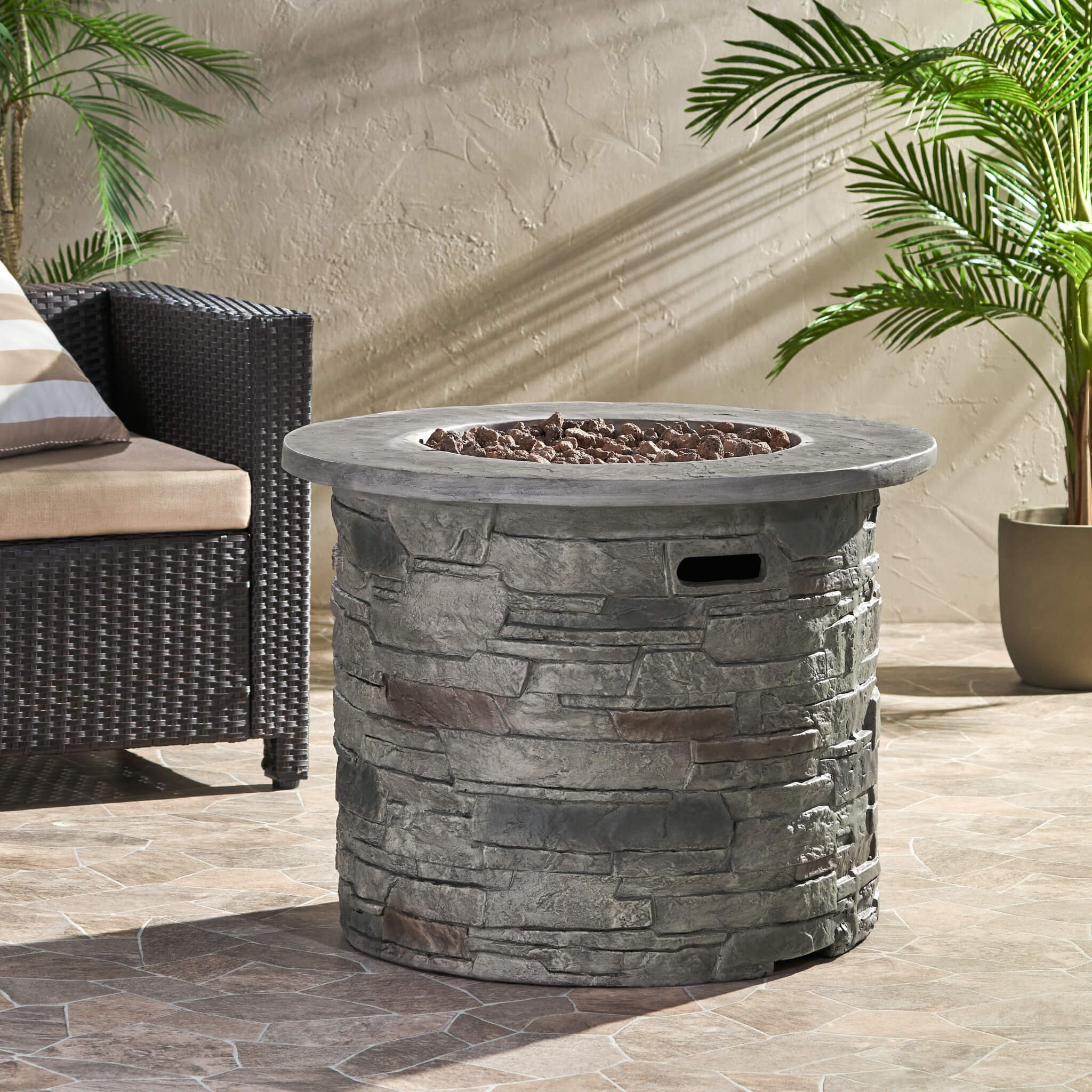 Alora 32-Inch Transitional Outdoor Concrete Round Propane Fire Pit Table