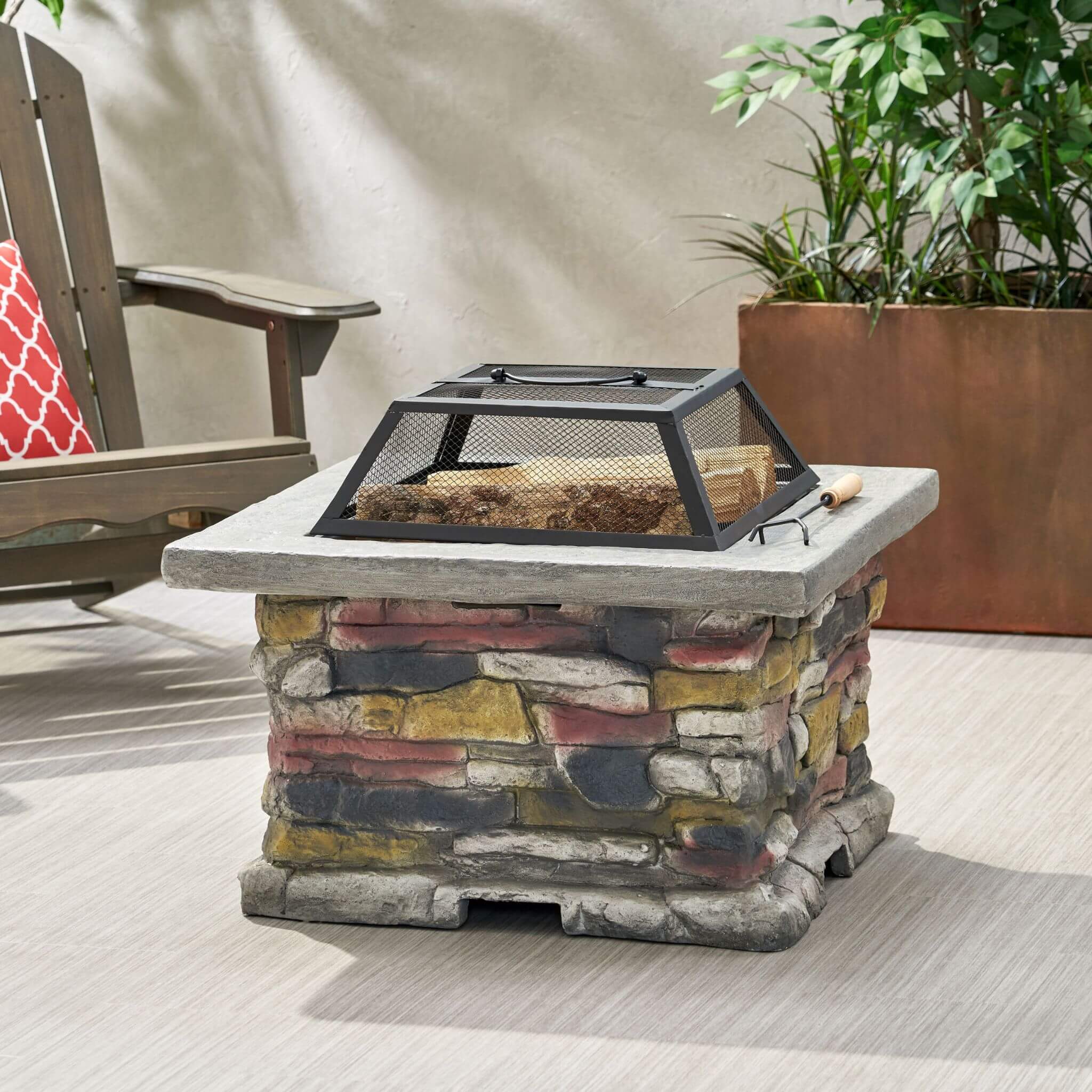 Alora 28-Inch Premium Outdoor Wood Burning Magnesium Oxide Fire Pit With Lid