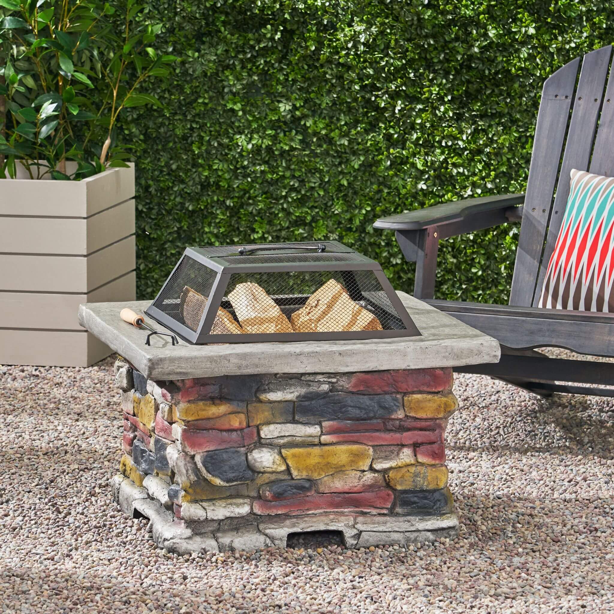 Alora 28-Inch Premium Outdoor Wood Burning Magnesium Oxide Fire Pit With Lid