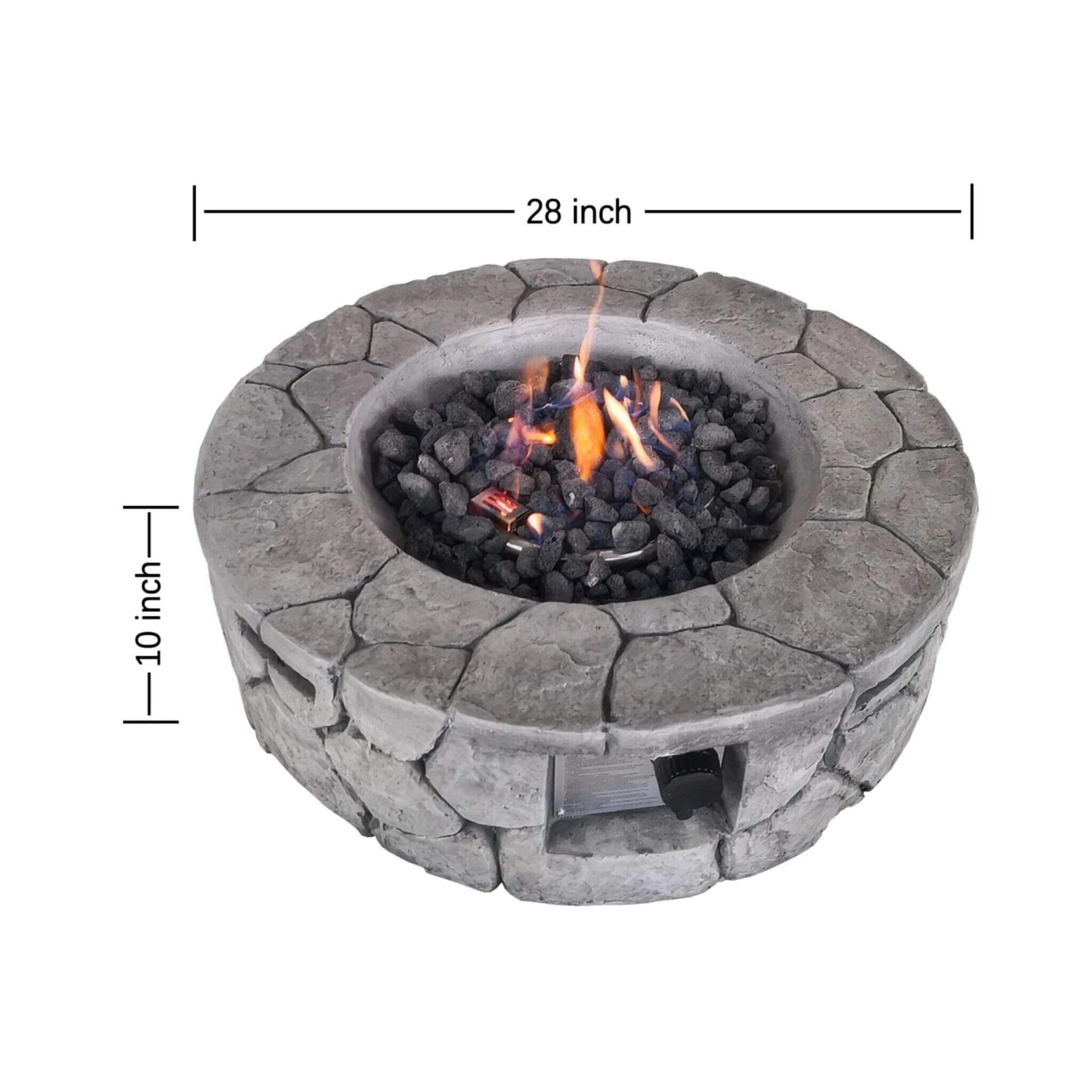 Alora 28-Inch Stone Gray Outdoor Fiber Reinforced Concrete Propane Fire Pit