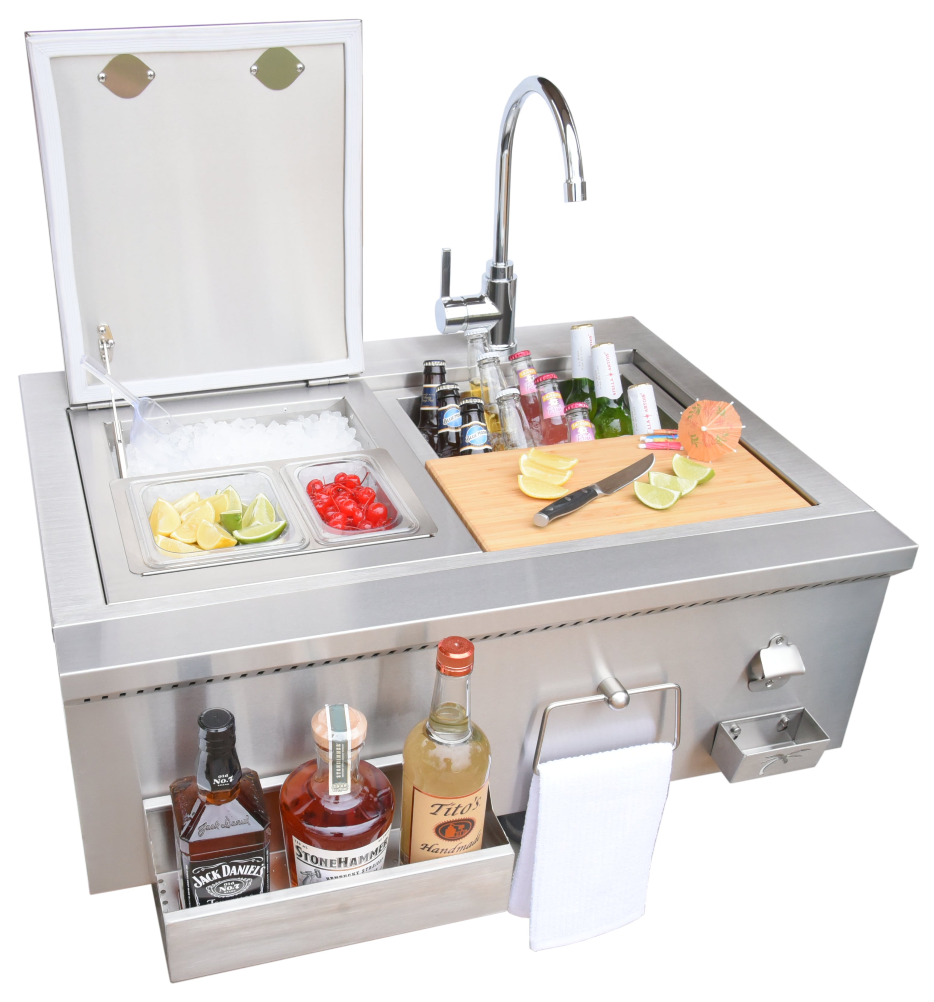 Kokomo Grills Built-In Bartender Cocktail Station with Sink, Bottle Opener, and Ice Chest