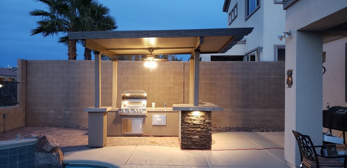 Kokomo Grills Aruba BBQ Island with 12’ x 12’ Pergola & Built-In BBQ Grill