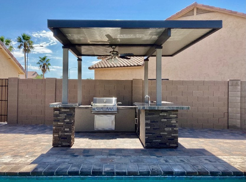 Kokomo Grills Aruba BBQ Island with 12’ x 12’ Pergola & Built-In BBQ Grill
