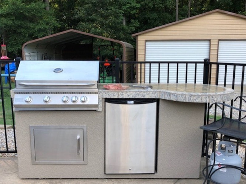 Kokomo Grills Maui 7’6” BBQ Island with 33” Round Bar, LED Lights & Built-In BBQ