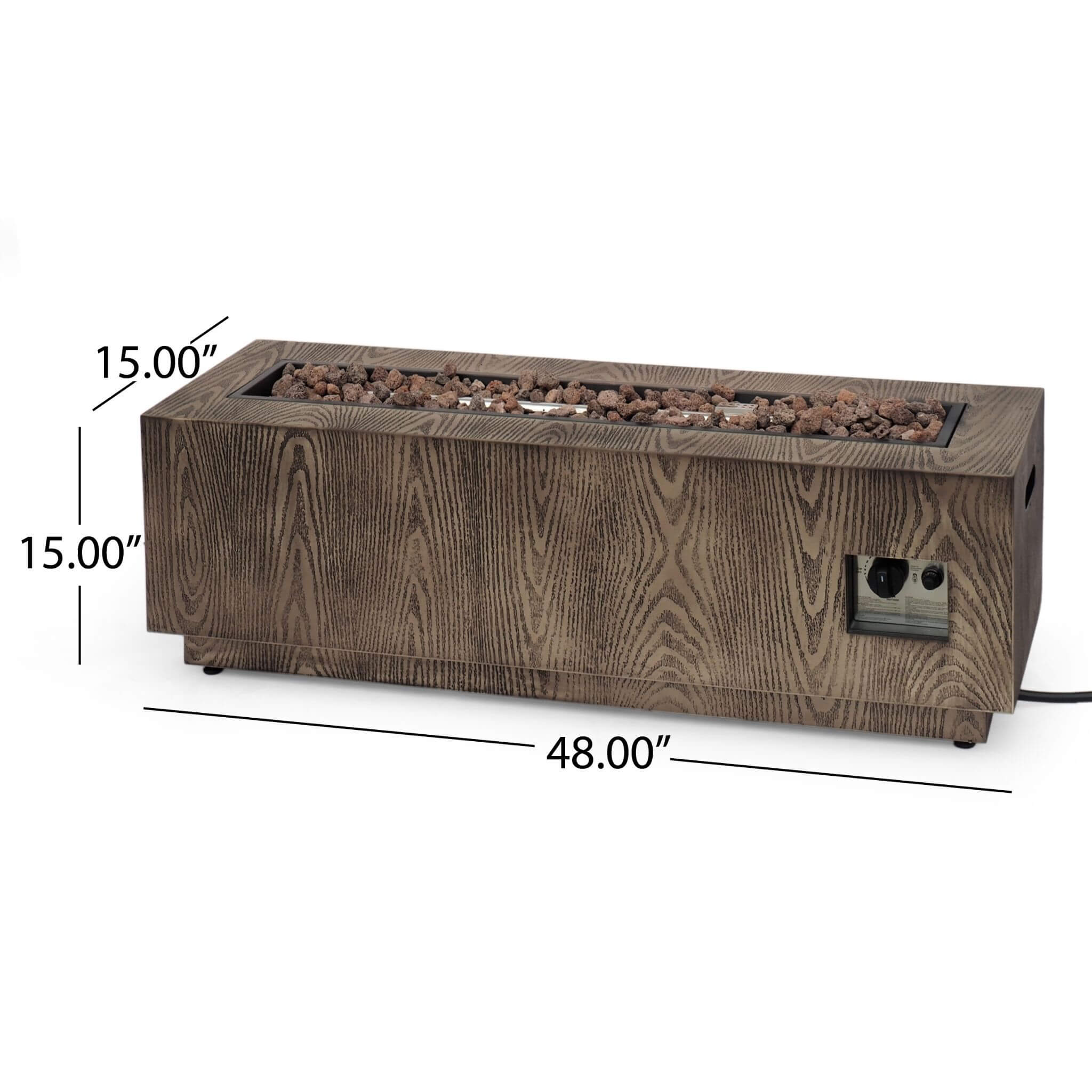 Alora 48-Inch Modern 50K BTU Outdoor Rectangular Propane Gas Fire Pit With Lava Rocks