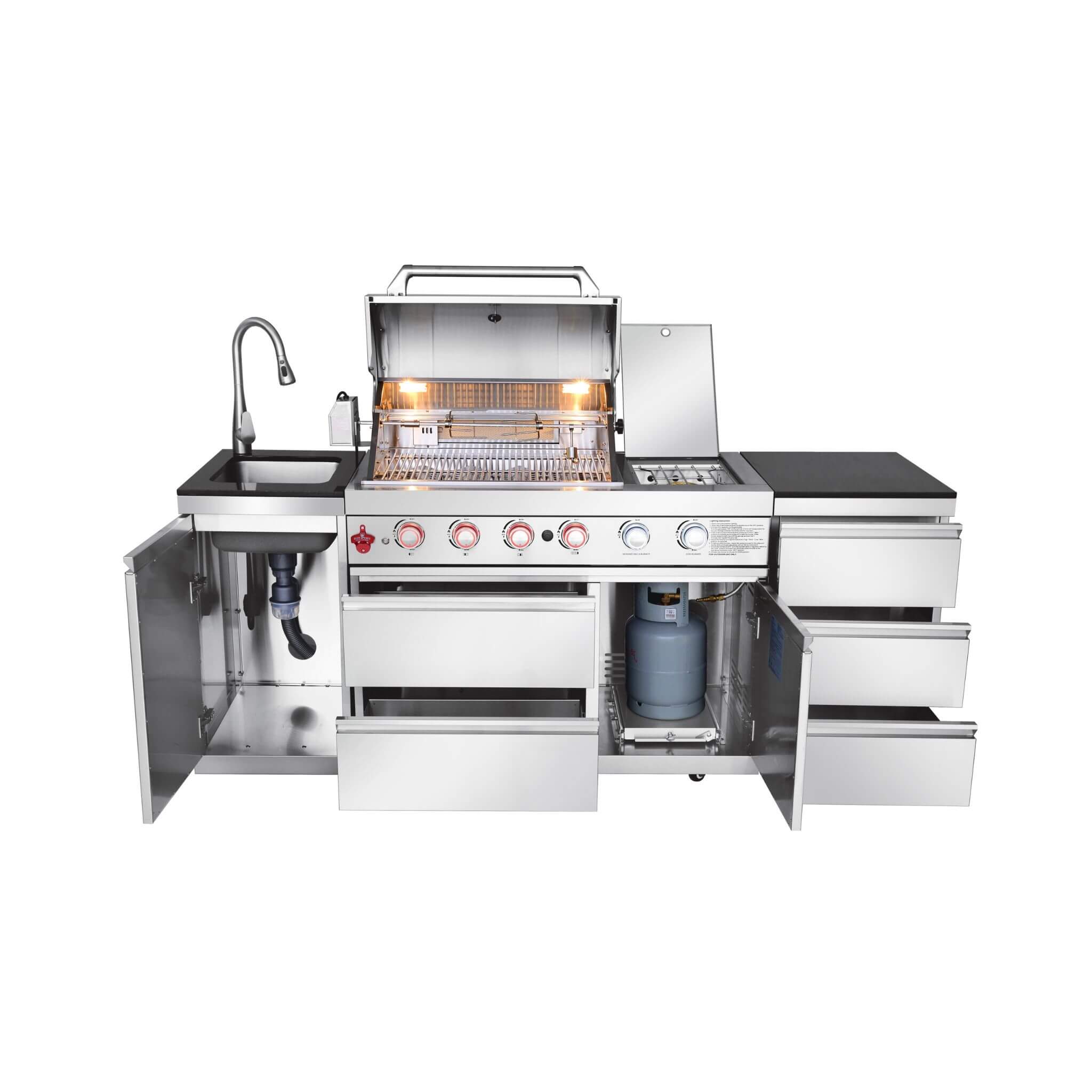 Castelle Flame Deluxe 4-Burner 72000 BTU Stainless Steel Liquid Propane Grill Island