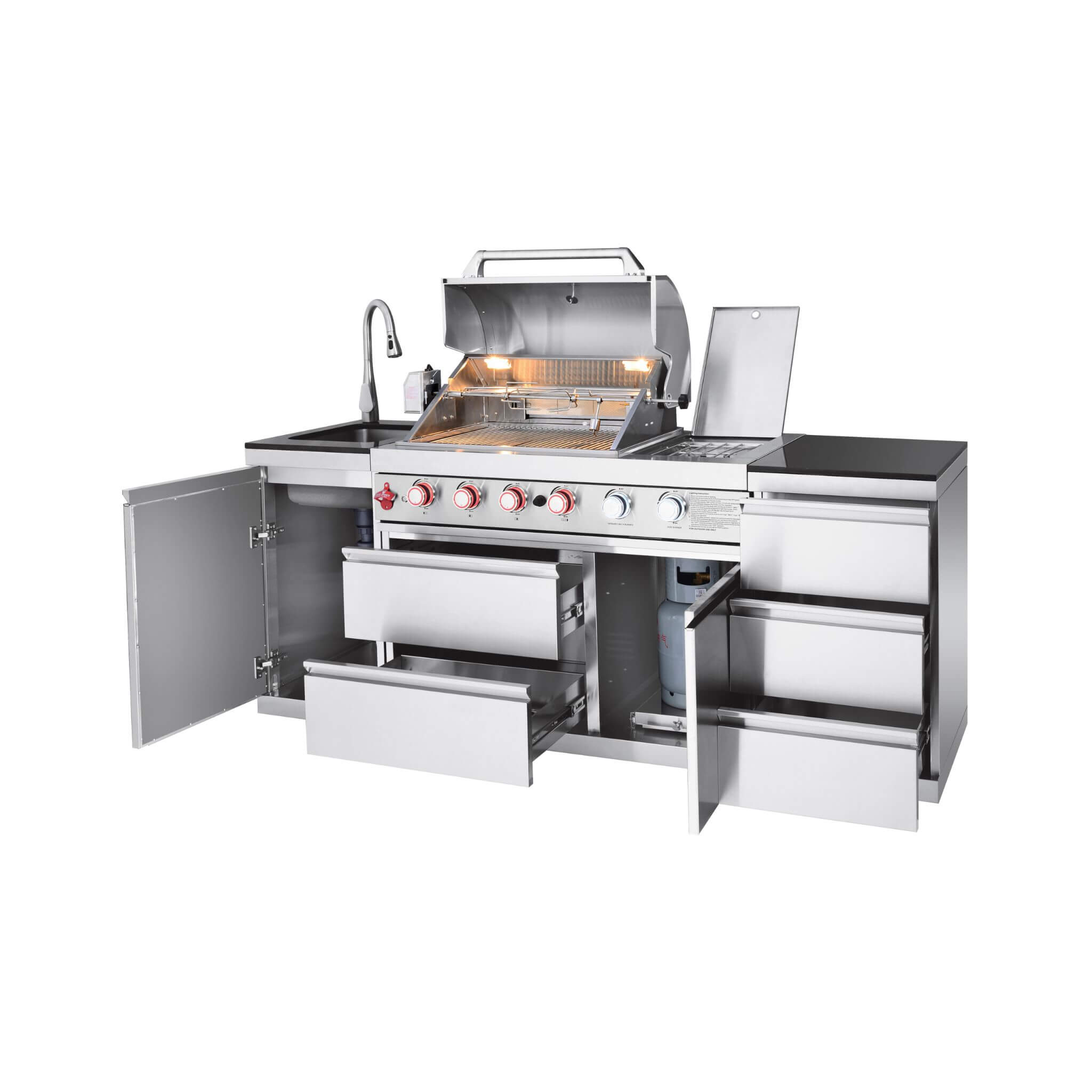 Castelle Flame Deluxe 4-Burner 72000 BTU Stainless Steel Liquid Propane Grill Island