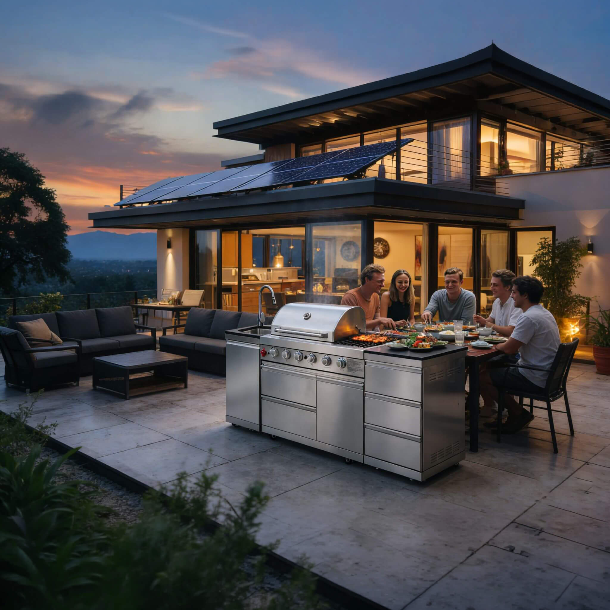 Castelle Flame Deluxe 4-Burner 72000 BTU Stainless Steel Liquid Propane Grill Island