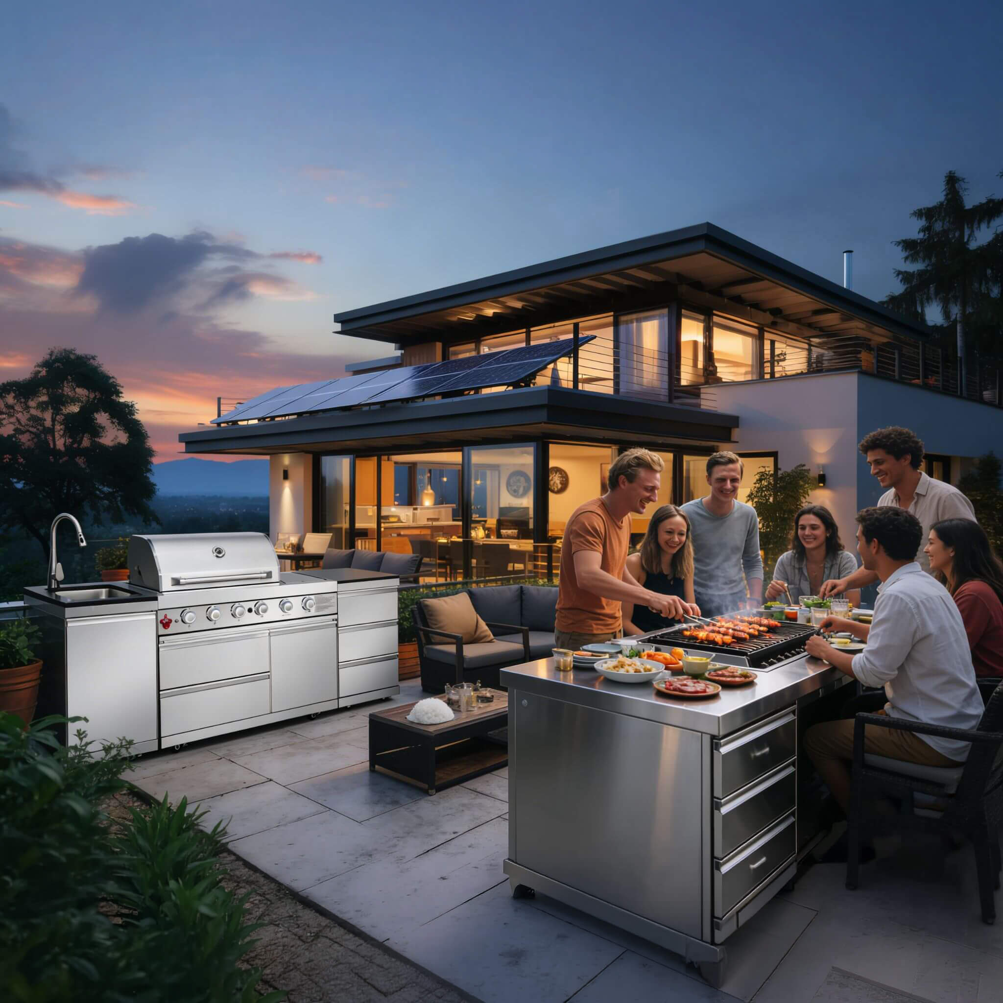 Castelle Flame Deluxe 4-Burner 72000 BTU Stainless Steel Liquid Propane Grill Island