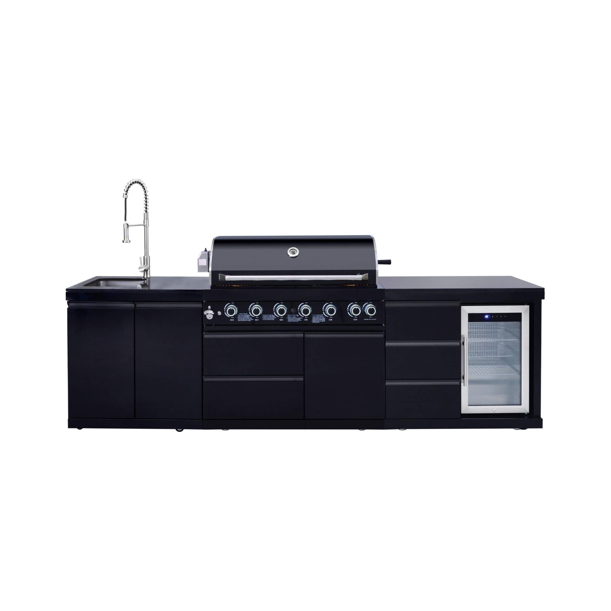 Castelle Flame Summit BBQ Island,6-Burner 85000 BTU Liquid Propane Grill Island With Sink And Fridge