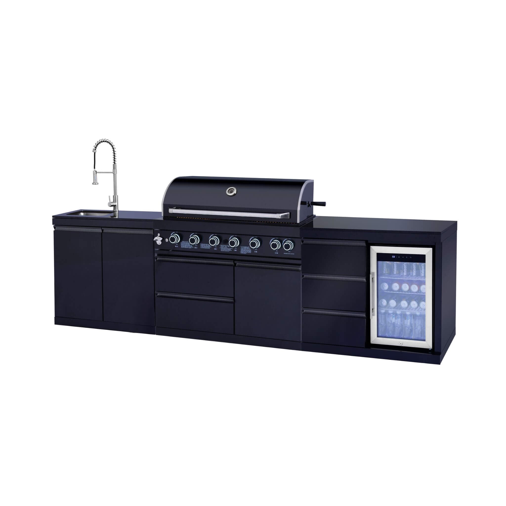 Castelle Flame Summit BBQ Island,6-Burner 85000 BTU Liquid Propane Grill Island With Sink And Fridge