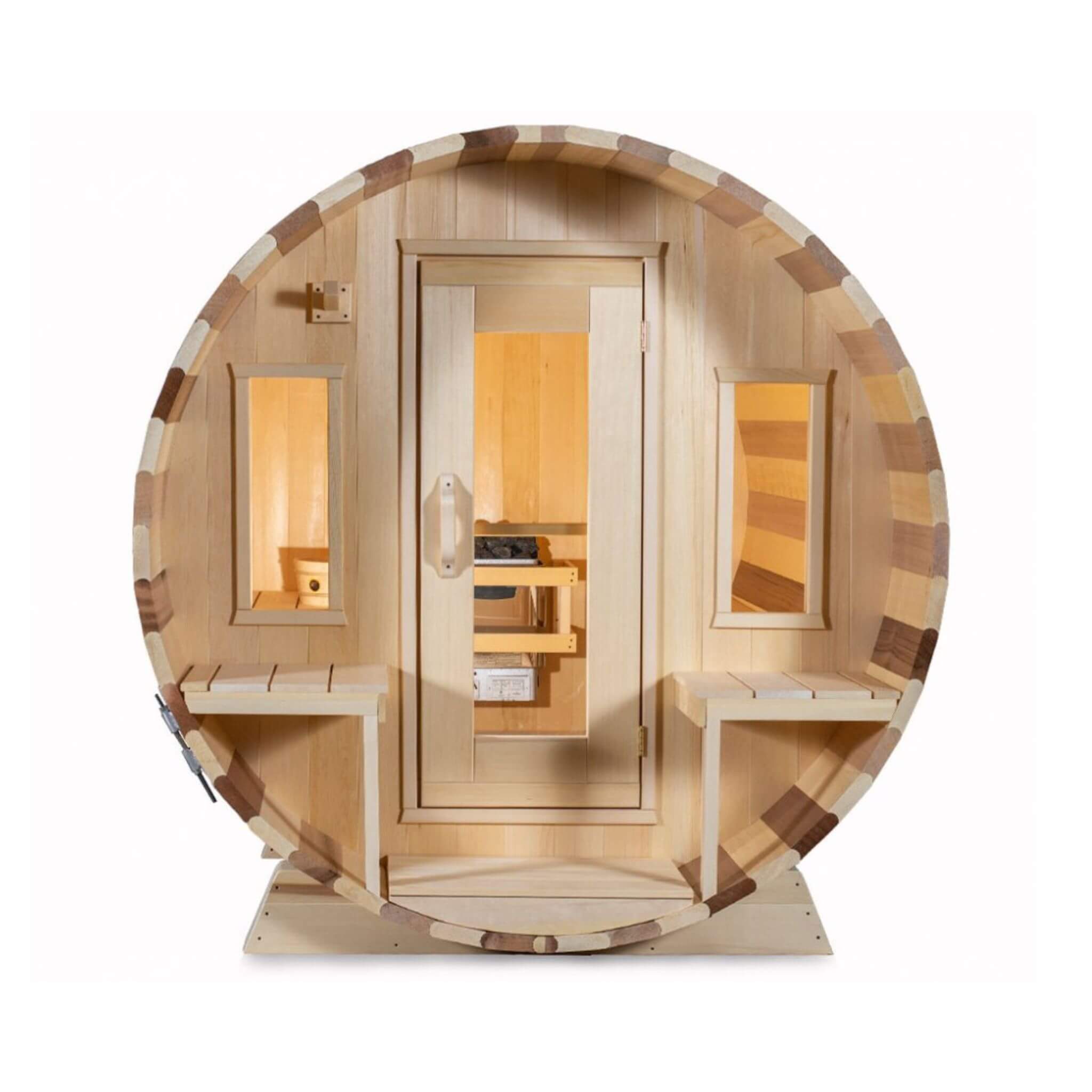 Dundalk Leisurecraft 6-Person Canadian Timber Tranquility Barrel Sauna With Front Porch