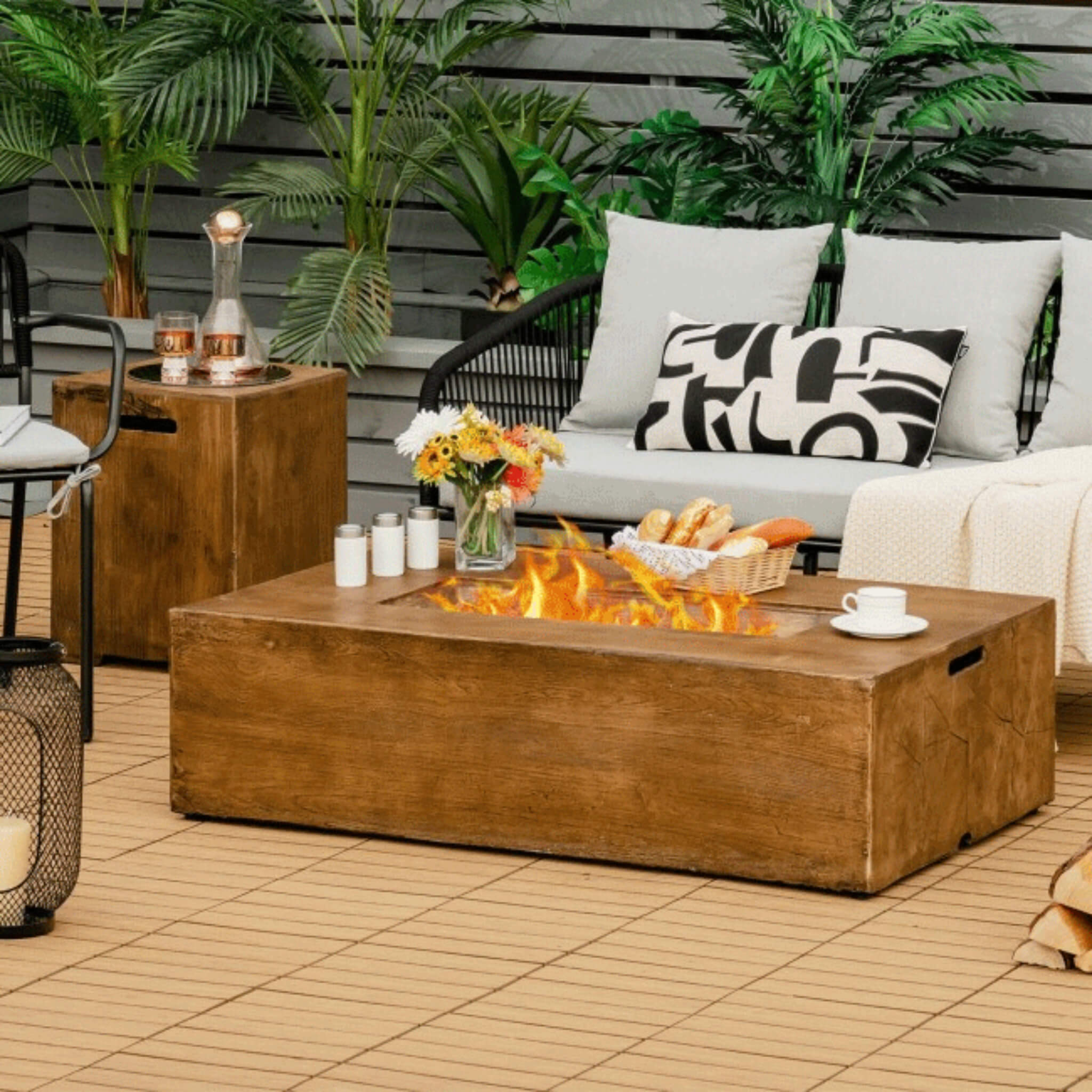 Alora Outdoor Propane Gas Fire Pit Table W/ Lava Rocks & Cover, 50K BTU