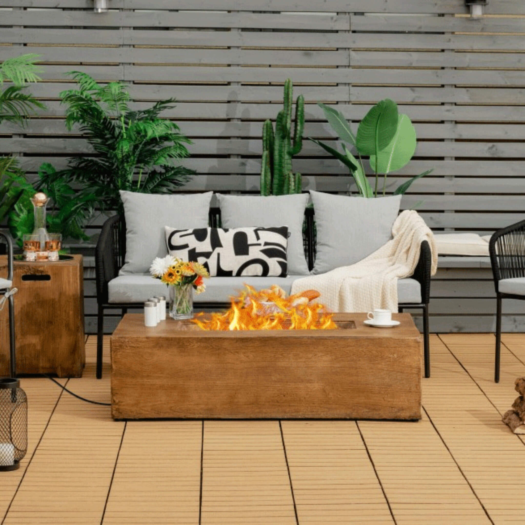 Alora Outdoor Propane Gas Fire Pit Table W/ Lava Rocks & Cover, 50K BTU