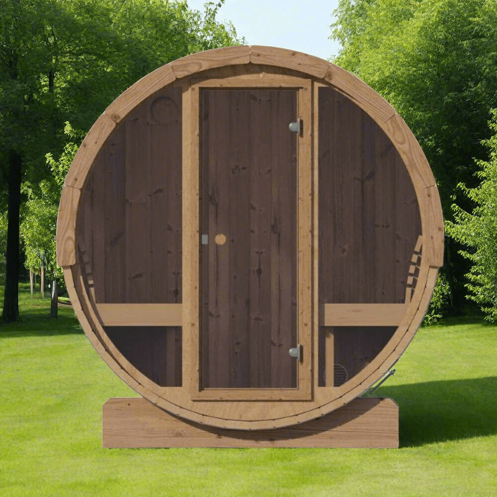 SaunaLife Model E8G Ergo Series 6-Person Outdoor Sauna Barrel With Tempered Glass Front