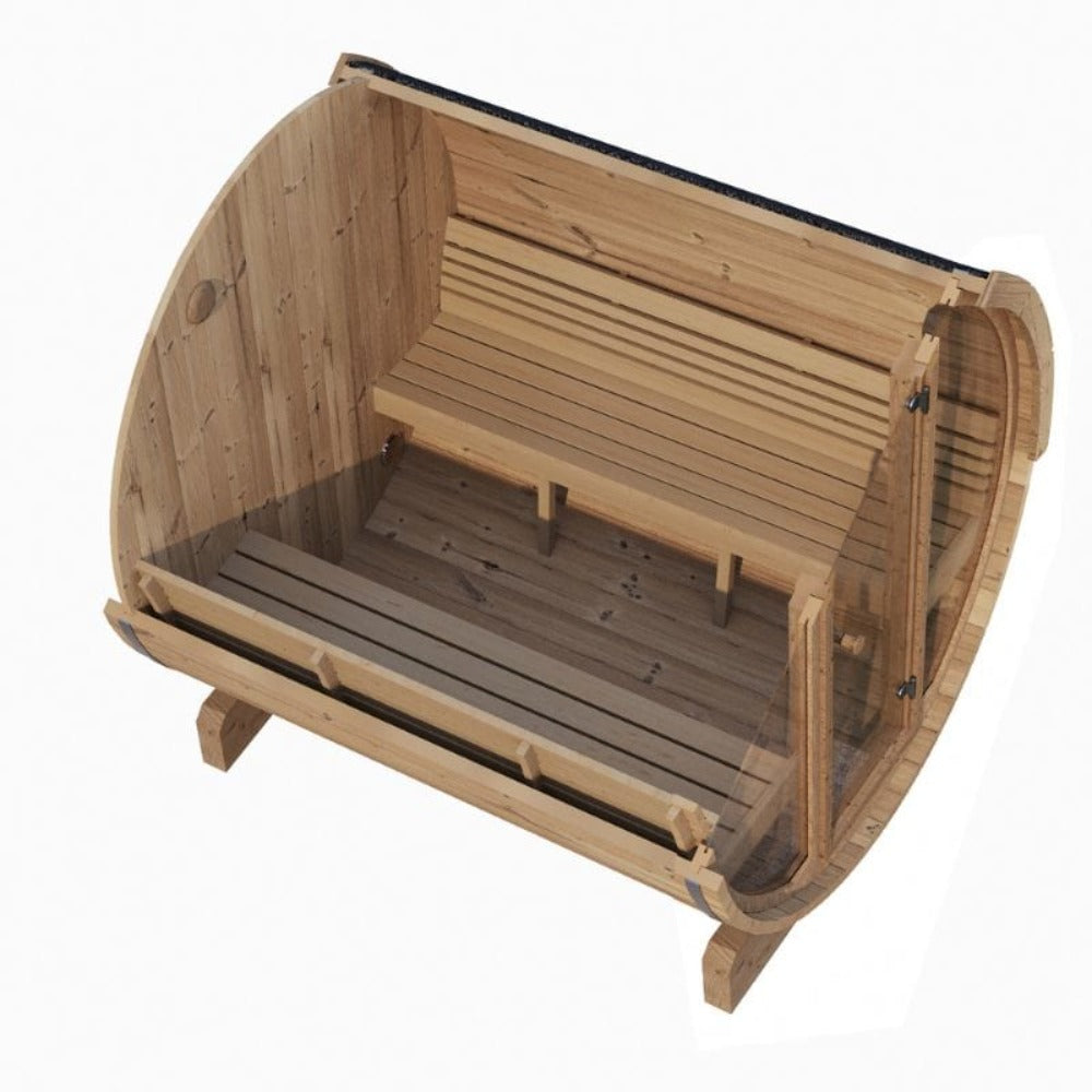 SaunaLife Model E8G Ergo Series 6-Person Outdoor Sauna Barrel With Tempered Glass Front