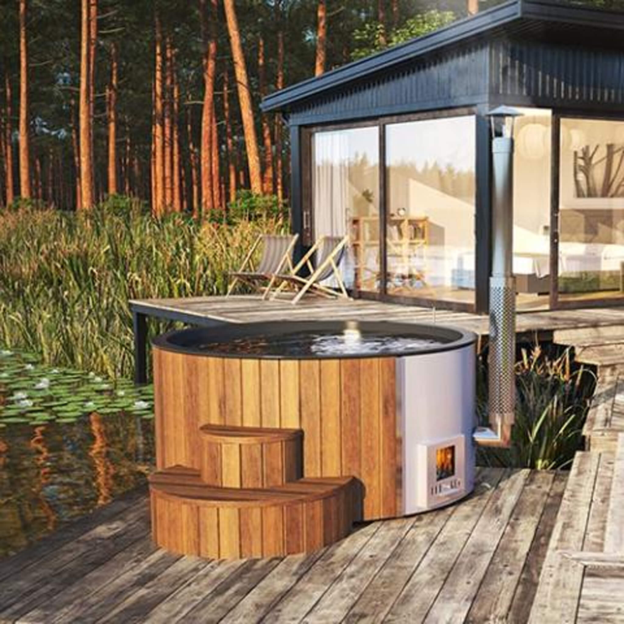 SaunaLife Model S4N Premium 6-Person Home Wood-Burning Hot Tub