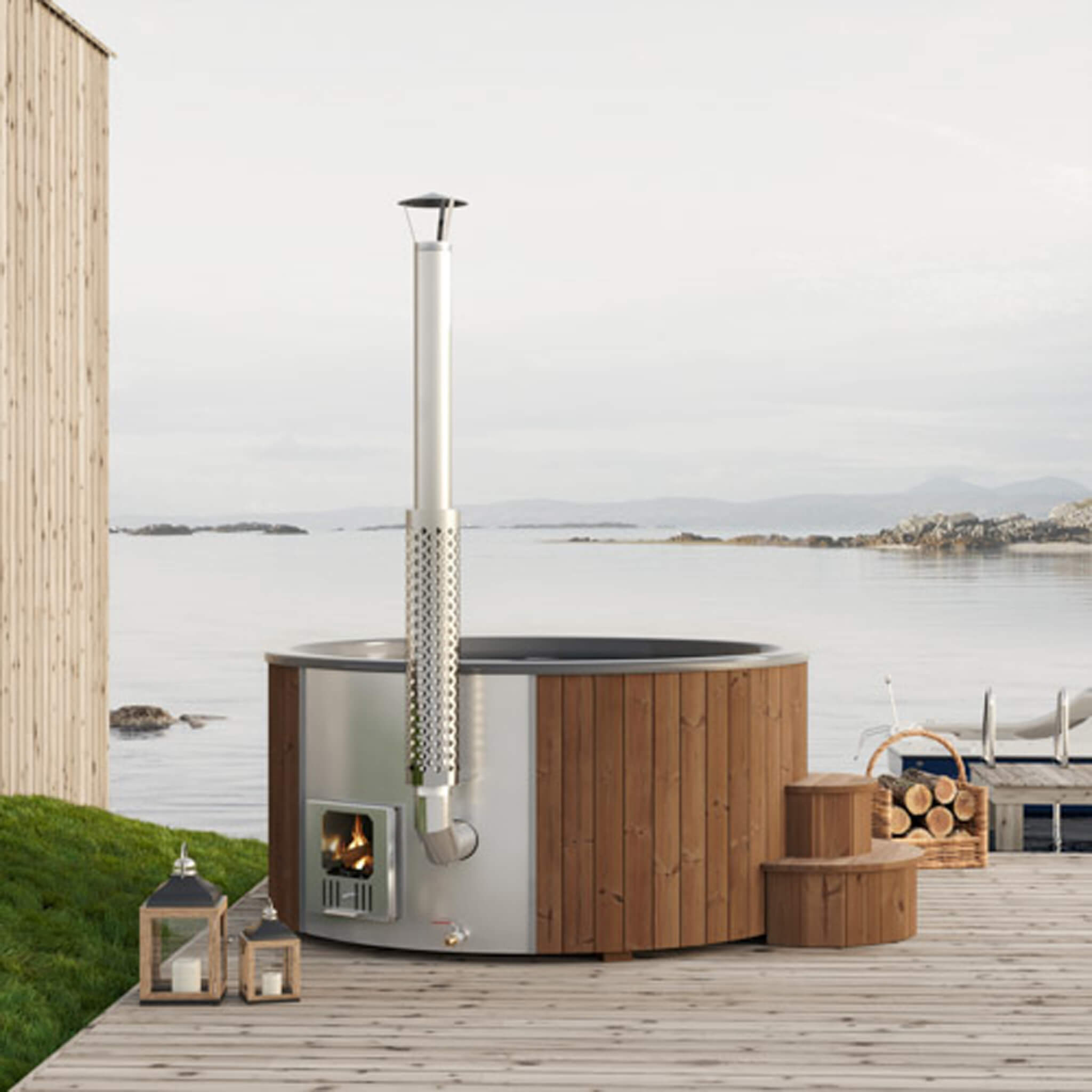 SaunaLife Model S6N 7-Person Soak-Series Home Wood-Burning Hot Tub