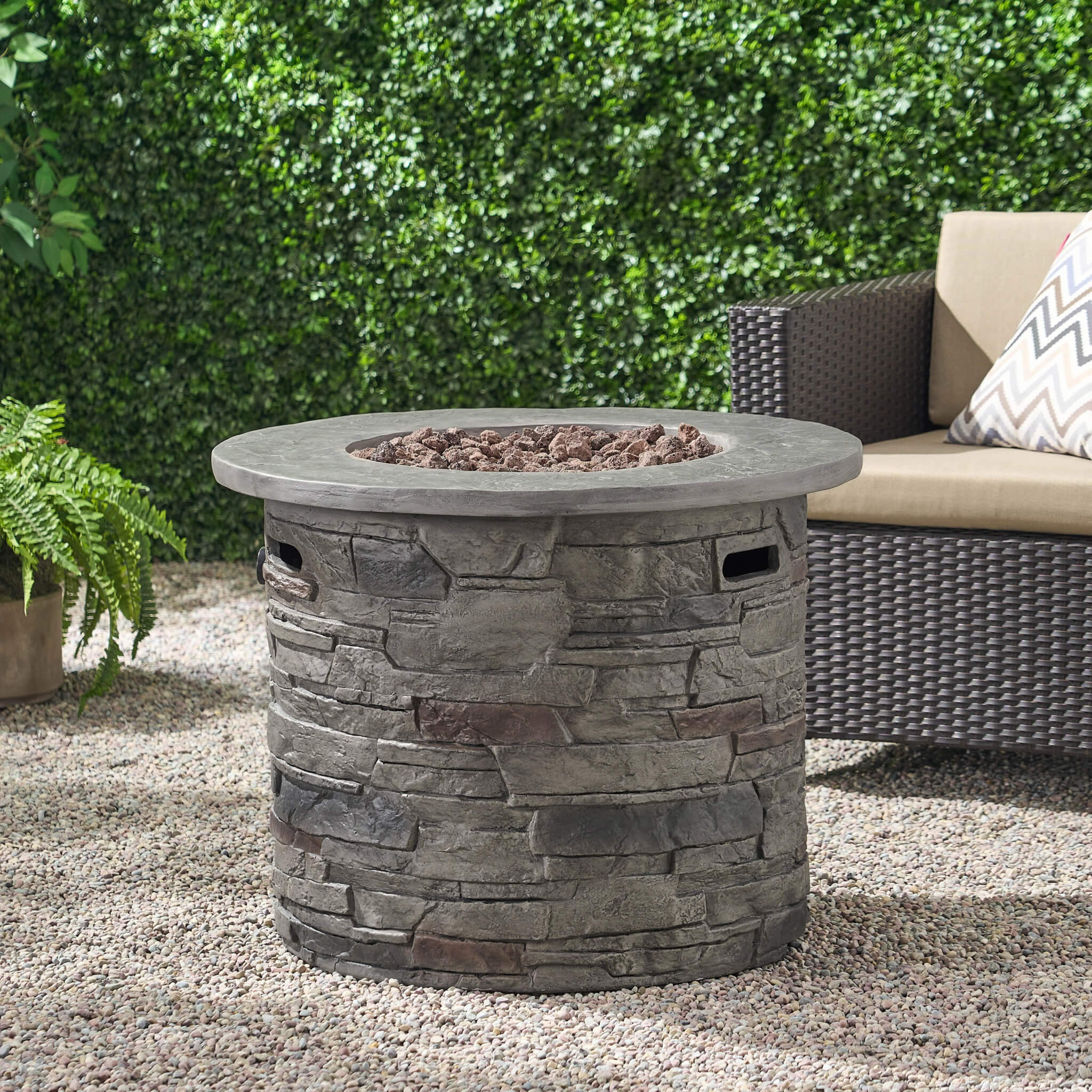 Alora 32-Inch Transitional Outdoor Concrete Round Propane Fire Pit Table