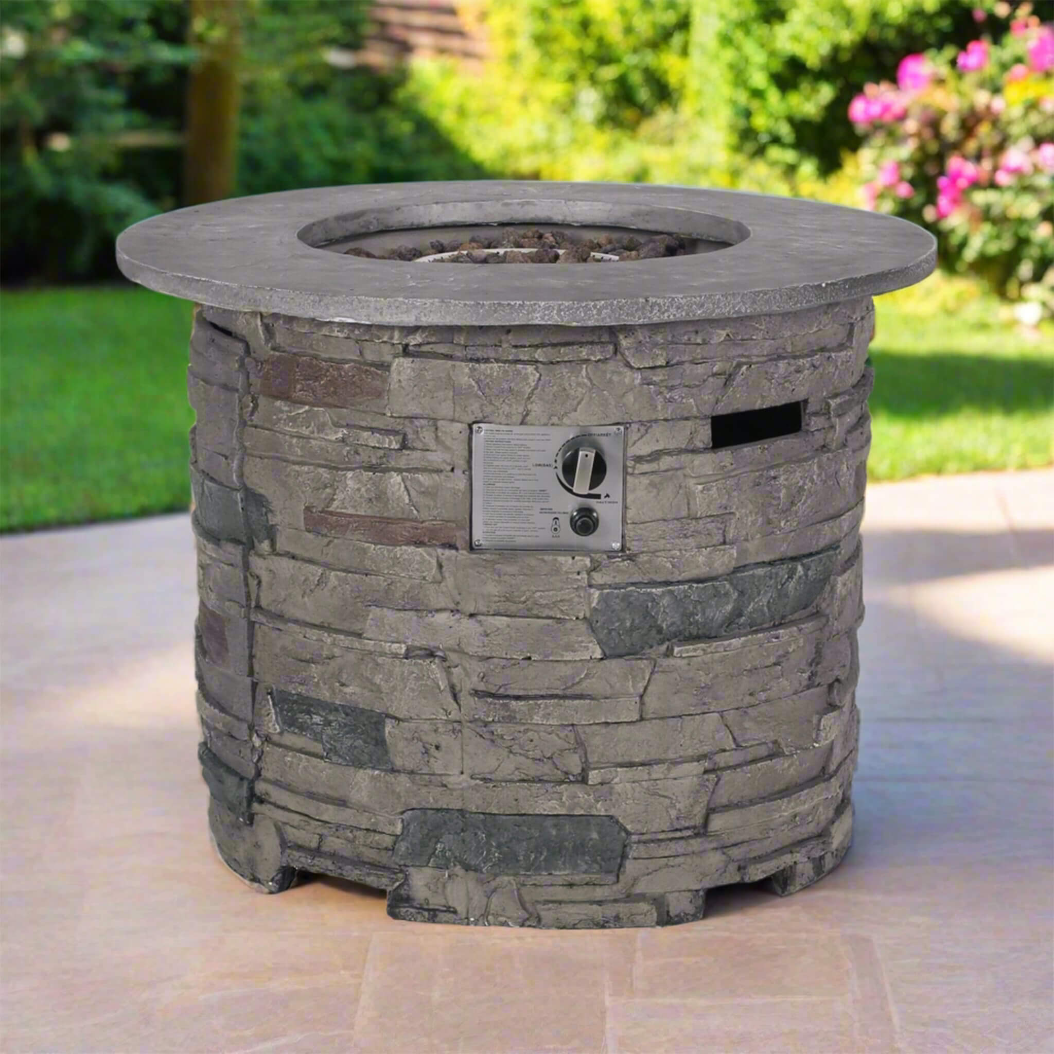 Alora 32-Inch Transitional Outdoor Concrete Round Propane Fire Pit Table