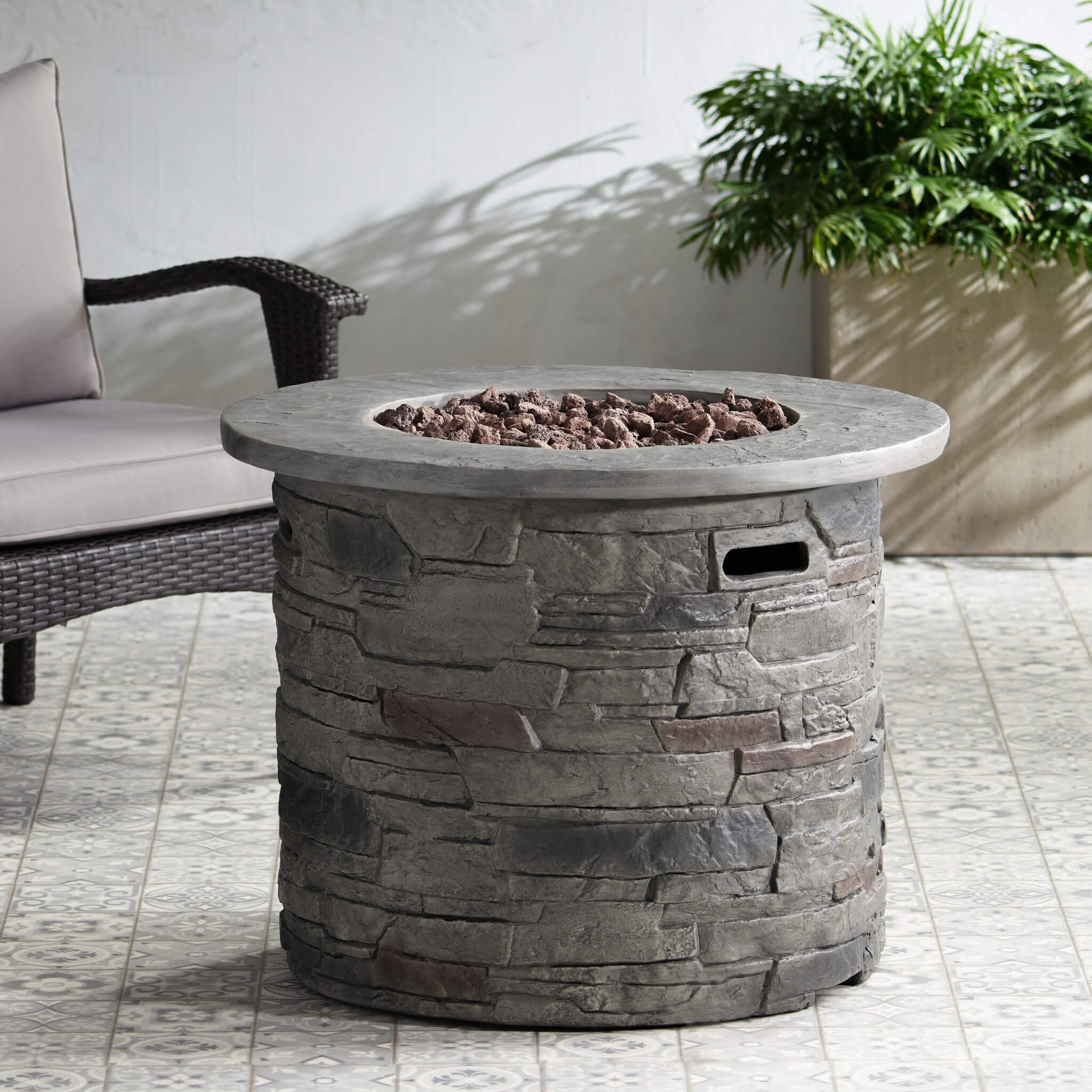 Alora 32-Inch Transitional Outdoor Concrete Round Propane Fire Pit Table